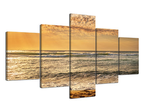 Yan Quan 5 Piece Modern Home Decor Contemporary Beach Sunrise Giclee Canvas Prints Artwork Seaview Gallery-wrapped Prints and Posters for Living Room Bedroom Decorations - 70" W x 40" H