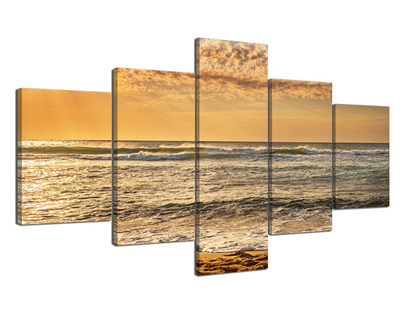 Yan Quan 5 Piece Modern Home Decor Contemporary Beach Sunrise Giclee Canvas Prints Artwork Seaview Gallery-wrapped Prints and Posters for Living Room Bedroom Decorations - 70