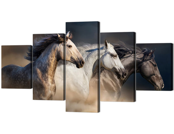 5 Piece Art-Oil Paintings On Canvas 5 Pieces Horse with Modern Wooden Framed Artwork Pictures Wall Decor for Living Room and Bedroom Ready to Hang(60''Wx32''H)