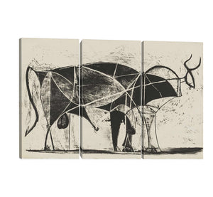Modern Abstract Canvas Wall Art Bull Oil Painting by Picasso Famous Painting Reproduction Easy Hanging 3 Panels for Home Decor and Wall Decor - 42"W x 28"H