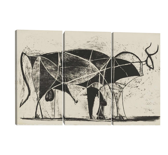 Modern Abstract Canvas Wall Art Bull Oil Painting by Picasso Famous Painting Reproduction Easy Hanging 3 Panels for Home Decor and Wall Decor - 42