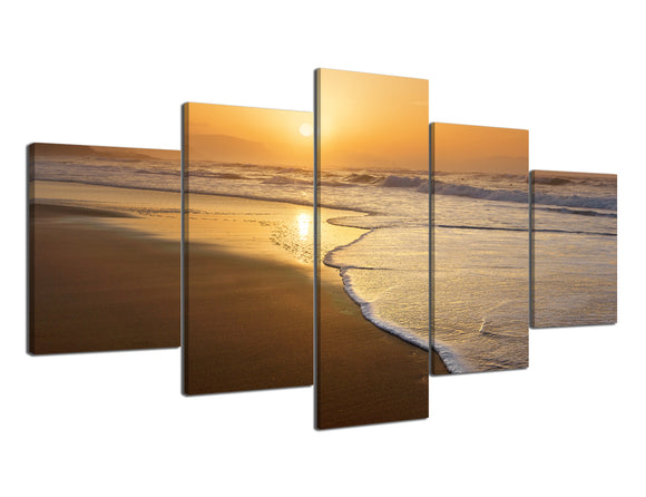 Yan Quan Seaview Wall Art Painting for Home Decoration Modern 5 Panels Bridge Sunrise over the Beach Pictures Prints on Canvas Giclee Artwork for Living Room Bedroom Bathroom Decor - 70