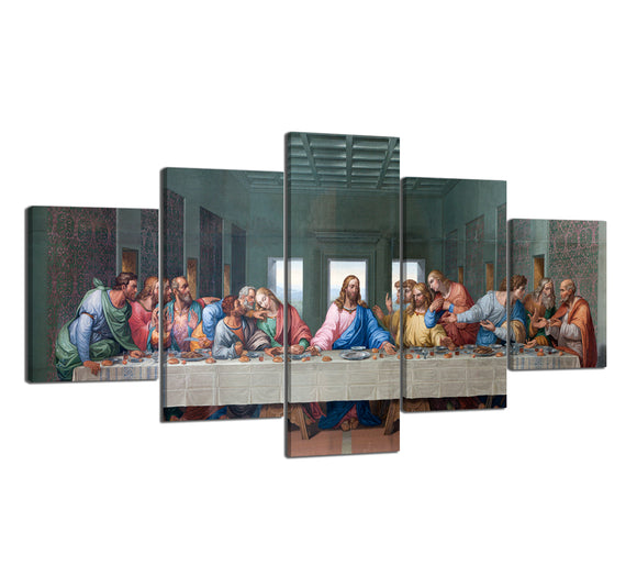 5 Piece Canvas Home Decor The Last Supper by Leonardo Da Vinci Famous Painting Reproduction Artwork Modern Stretched and Framed Giclee Prints Wall Art for Living Room Decoration - 60''W x 32''H