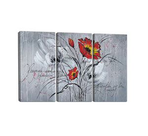 Yan Quan 3 Panels Fashion Flowers and English Alphabet Modern Framed Giclee Canvas Print Artwork Abstract Flowers Oil Painting on Canvas Wall Art for Home and Office Decoration - 36" W x 24" H
