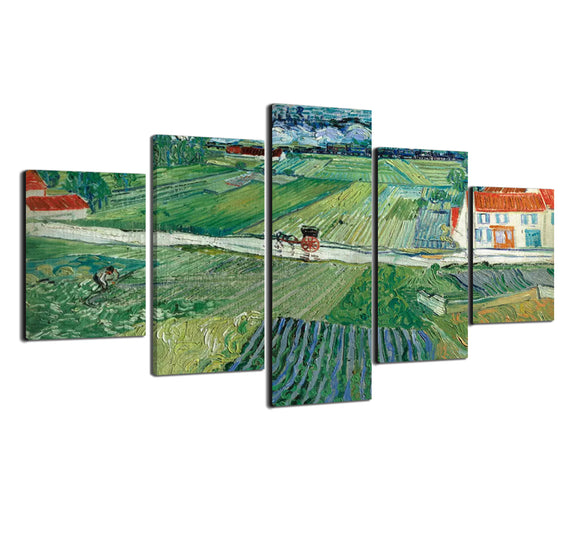 Modern Canvas Wall Art - Pastoral Scenery Oil Painting Artwork by Van Gogh - 5 Panel for Home and Office decoration - 60''W x 32''H