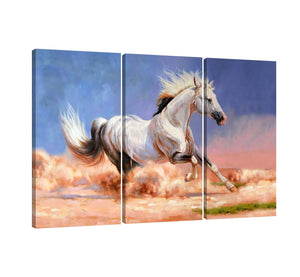 Yan Quan 3 Panels Modern Contemporary Animal Decorative Artwork Wild White Horse Running Fast Oil Painting Pictures on Canvas Wall Art for Home and Wall Decor - 42" W x 28" H