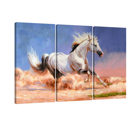 Yan Quan 3 Panels Modern Contemporary Animal Decorative Artwork Wild White Horse Running Fast Oil Painting Pictures on Canvas Wall Art for Home and Wall Decor - 42