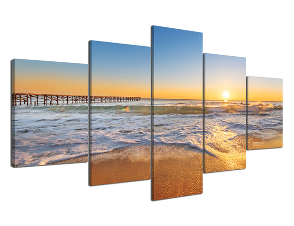 Ocean Beach Print Artwork 5 Panels Beautiful Seascape Wall Art Canvas Modern Gallery-Wrapped Giclee Canvas Prints Artwork Easy to Hang for Living Room Bedroom Decor - 60''W x 32''H