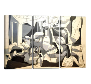 Yan Quan 3 Panels Modern Stretched and Framed Giclee Artwork the Mass Grave by Picasso Famous Oil Painting Reproduction Abstract Canvas Wall Art for Bedroom Living Room Decoration - 42" W x 28" H