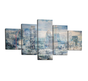 Modern landscape Canvas Wall Art 5 Piece Tall City Building Oil Painting Prints Artwork Strectched and Framed Ready to Hang - 60''W x 32''H