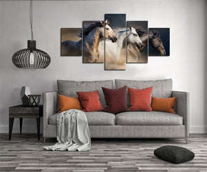 5 Piece Art-Oil Paintings On Canvas 5 Pieces Horse with Modern Wooden Framed Artwork Pictures Wall Decor for Living Room and Bedroom Ready to Hang(60''Wx32''H)