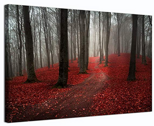 Black White Red Forest Painting Modern Landscape Canvas Wall Art Posters and Prints Pictures for Living Room Stretched Ready to Hang（24“Wx18"H”）