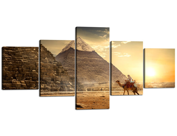 5 Pieces Egypt Pyramid Canvas Wall Art Ancient Egypt Pyramid Painting Pictures Pyramids of The Sun On The Road Print On Canvas Artwork for Wall Decor Ready to Hang(50