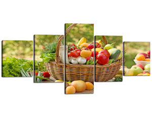 Wall Art For Kitchen Dining Room Home Decorations 5 Panel Painting on Canvas Fruit Vegetables Picture Posters and Prints Framed Stretched (50"W X 24"H)