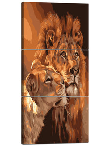 Yatsen Bridge 3 Panels Modern Animals Wall Art Painting Wild Lioness Leaning Against The Lion Picture Prints on Canvas for Hone Decor Strethced by Wooden Frame - 48''W x 24''H