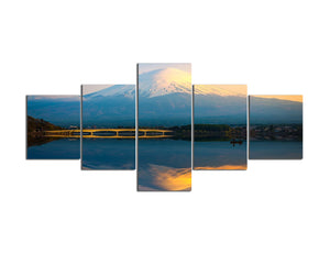 5 Piece Canvas for Home Decor - Mount Fuji and Shadow on the Lake Landscape Painting Artwork - Modern Poster Wall Art for Bedroom Decoration - 50''W x 24''H