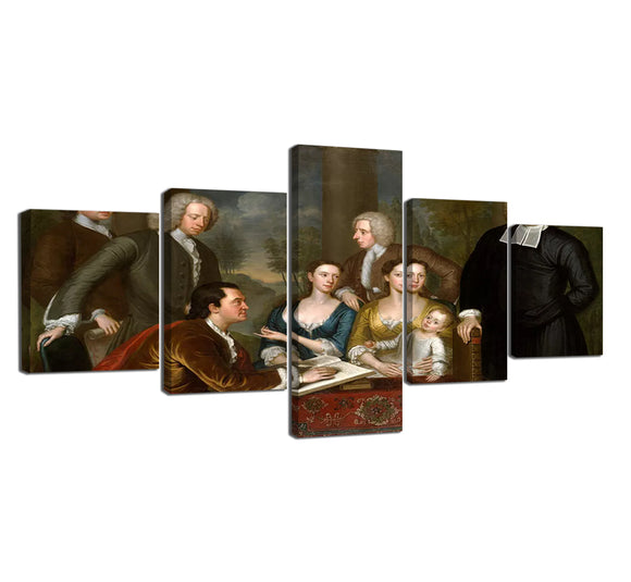 Yan Quan 5 Panels Canvas Prints Artwork Dean Berkeley with His Entourage Oil Painting Picture on Wrapped Ciclee Prints Modern Home Decor Stretched and Framed Ready to Hang - 50''Wx24''H