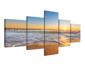 5 Panels Modern Seascape Wall Art Painting Large Cloud Large Wave on the Beach Picture Prints on Canvas Giclee Artwork Stretched and Framed Ready to Hang for Home Decoration - 50''W x 24''H