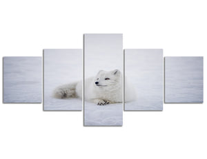 Canvas Printed Wall Art Snow Fox Painting Modern Home Decor 5 Pieces Stretched and Framed Ready to Hang 50" W x 24" H