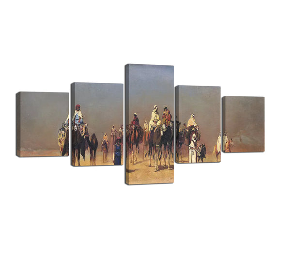 5 Piece Canvas Wall Art - Famous Oil Painting with People and camel - for Modern Home Decor Stretched and Framed Ready to Hang - 50''Wx24''H