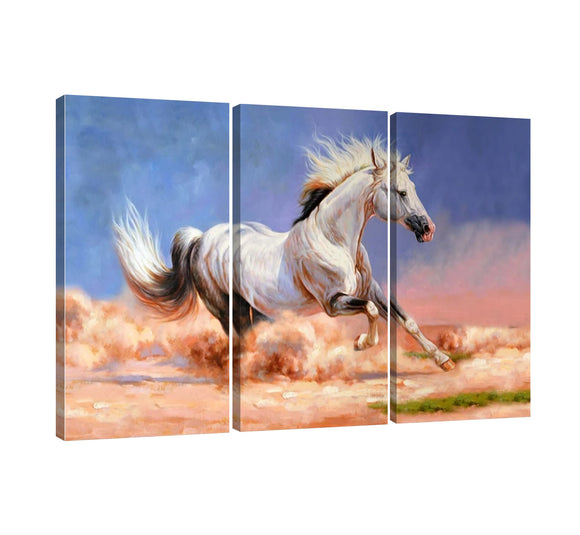 Yan Quan Modern Contemporary Animals Canvas Prints 3 Panels Running Wild White Horse Oil Painting Framed Giclee Artwork for Bedroom Living Room Bathroom Decoration - 36