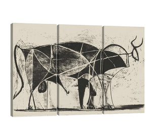 Yan Quan 3 Panels Bull Oil Painting by Picasso Modern Abstract Famous Giclee Reproduction on Canvas Wall Art for Bedroom Living Room Bathroom Decor - 36" W x 24" H