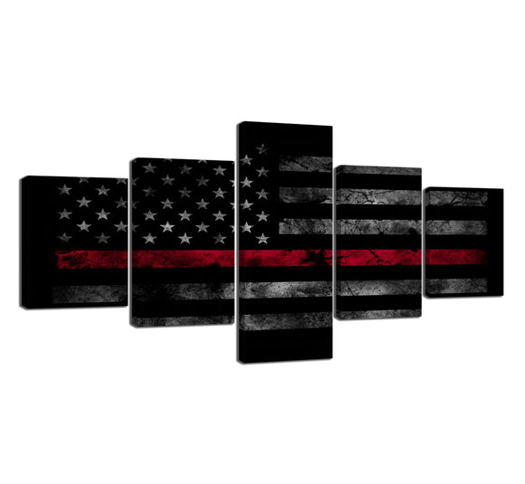 Yan Quan 5 Piece Retro American Flag Wall Pictures for Home Decor Black White and Red US Flag Painting on Canvas Art Modern Framed Decorative Artwork Easy to Hang - 50''Wx24''H
