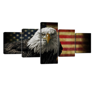 5 Panels Retro American Flag with Eagle Painting on Canvas Wall Art Modern USA Flag Decorative Artwork Stretched and Framed Ready to Hang for Wall Decoration - 50''Wx24''H