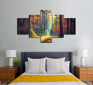 5 Pieces Modern Canvas Painting Wall Art The Picture for Home Decoration Forest in Autumn and Landscape Forest Print On Canvas Artwork for Wall Decor(70''Wx40''H)