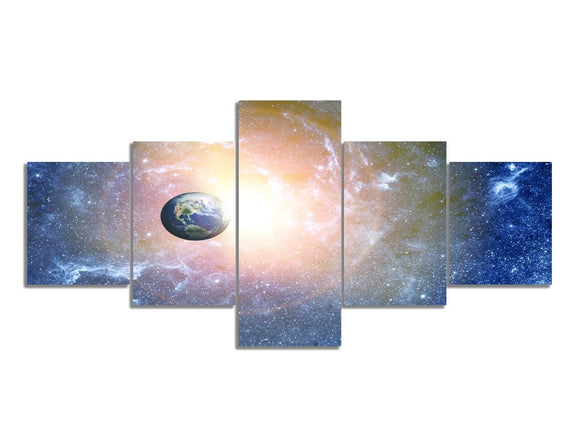5 Panels Modern HD Universe Canvas Wall Art Outer Space with Planets Painting Picture on Canvas Art for Living Room Bedroom Decor - 50''W x 24''H