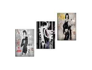 Yan Quan 3 Panels Canvas Print Wall Art - Modern and Fashion Grils Pose in Front of The Graffiti Wall Painting- Street Artwork on Canvas Stretched Gallery Wrap Ready to Hang - 36''Wx16''H