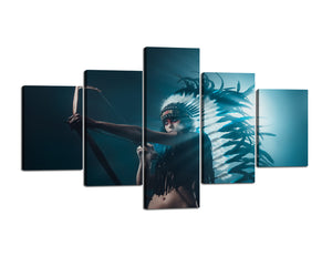 Native American Indian women 5 Piece Modern Decorative Art paintings Ready to Hang for Home Decoration Wall Decor - 70''W x 40''H