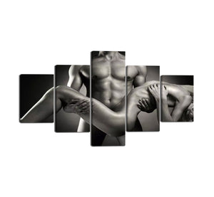 Yan Quan High Defination White Black Nude Lovers Pictures on Canvas Wall Art 5 Panels Modern Framed Giclee Canvas Prints Artwork Home Decoration - 70''W x 40''H