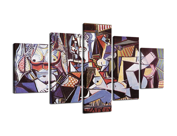 Yan Quan Modern Canvas Wall Art - World-renowned Algerian Woman by Pablo Picasso Pianting Artwork - 5 Panel Canvas for Wall and Home Decoration -70''W x 40''H