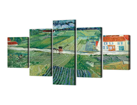 Modern Canvas Wall Art - Pastoral Scenery Oil Painting Artwork by Van Gogh - 5 Panel for Home and Office decoration - 60''W x 32''H