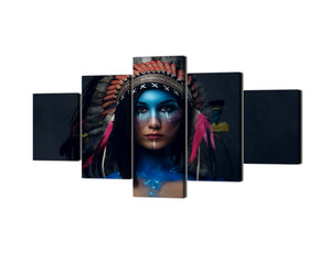 5 Piece Canvas Wall Art Painting - Native American Indian Women - Modern Home Decor Stretched and Framed Ready to Hang - 60''W x 32''H