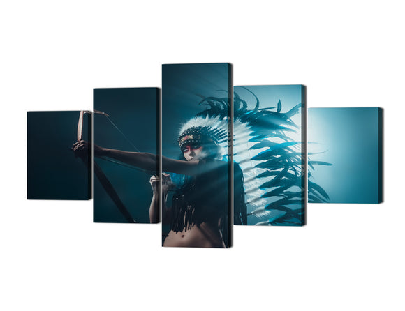 Yan Quan 5 Panel Native American Indian Women Pictures Wall Painting on Canvas Modern Home Office Decoration - 60''W x 32''H